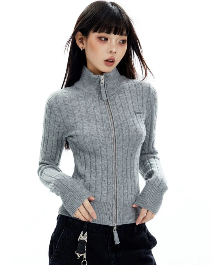 Double-Zip Cropped Cable Knit HT25071